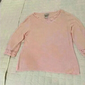 Sag Harbor Sweater Womens XL Long Sleeve Boat Neck Knit Floral Crochet Pink